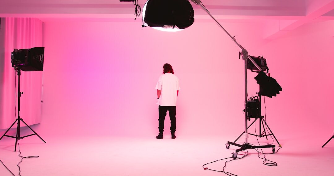 Professional studio lighting setup with softboxes and LED panels